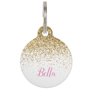 Eleganter Gold Glitzer Pink White Pet ID-Tag Haustiermarke