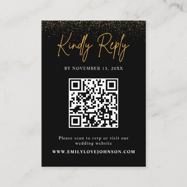 Eleganter Gold Glitzer QR Code Wedding RSVP Begleitkarte (Vorderseite)