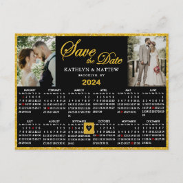 Eleganter Gold Glitzer Script 2 Foto Save the Date Ankündigungspostkarte