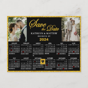 Eleganter Gold Glitzer Script 2 Foto Save the Date Ankündigungspostkarte