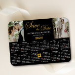 Eleganter Gold Glitzer Script 2 Foto Save the Date Magnet<br><div class="desc">Elegantes Gold Glitzer Script "Save the Date" Magnet mit 2024 Jahreskalender mit 2 schönen Fotos. Um den goldenen Herz-Marker zu verschieben > klicken Sie auf blau "Personalisieren" > Nach unten scrollen > klicken Sie unten auf blau "Bearbeiten mit dem Design-Tool". Dort finden Sie den herzenförmigen Marker auf dem links, und...</div>