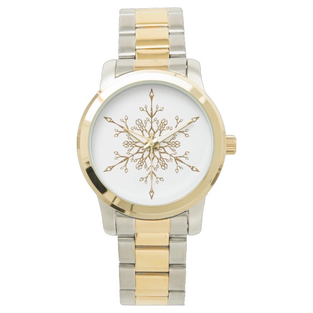 Eleganter Gold Glitzer Snowflake Weihnachten Armbanduhr (Vorderseite)