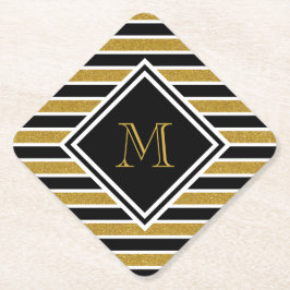 Eleganter Gold Glitzer Streifen Mit Monogramm Untersetzer