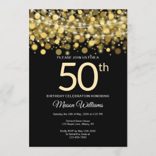 Eleganter Gold Glitzer String Lichter 50. Geburtst Einladung