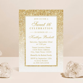 Eleganter Gold Glitzer Sweet 16 Geburtstag Einladung