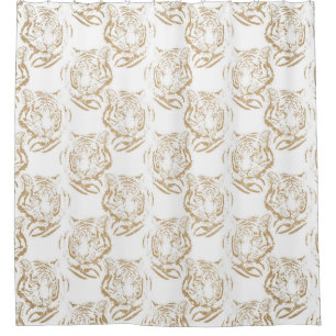 Eleganter Gold Glitzer Tiger Print White Design Duschvorhang
