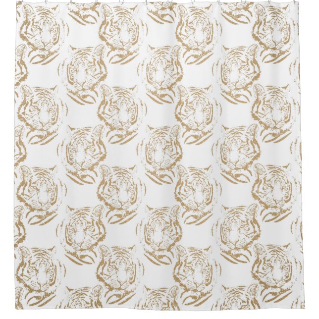 Eleganter Gold Glitzer Tiger Print White Design Duschvorhang (Vorderseite)