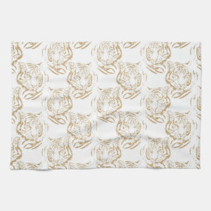 Eleganter Gold Glitzer Tiger Print White Design Geschirrtuch