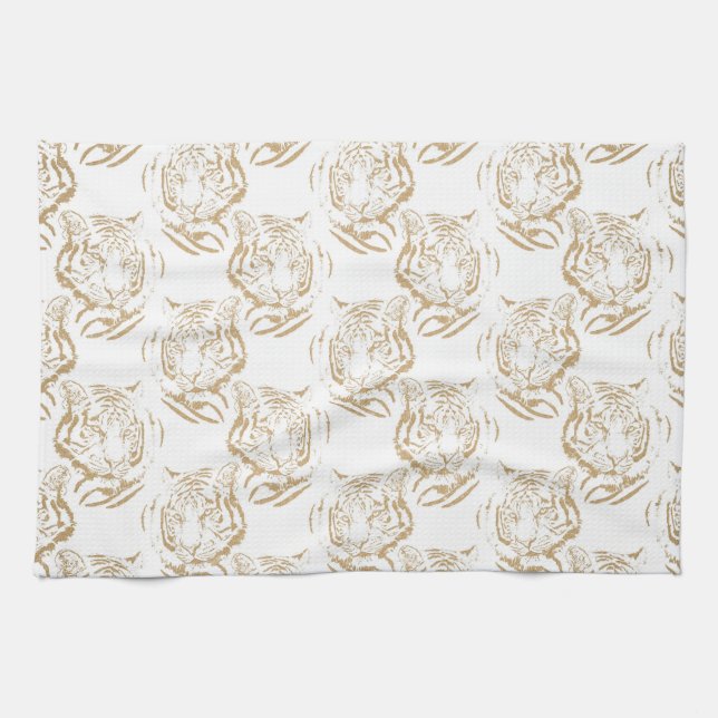 Eleganter Gold Glitzer Tiger Print White Design Geschirrtuch (Horizontal)