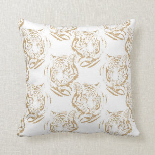 Eleganter Gold Glitzer Tiger Print White Design Kissen