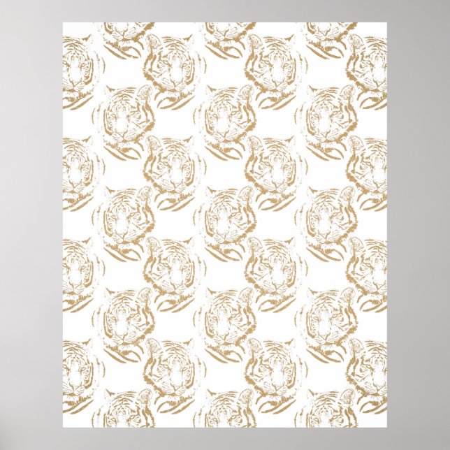Eleganter Gold Glitzer Tiger Print White Design Poster (Vorne)