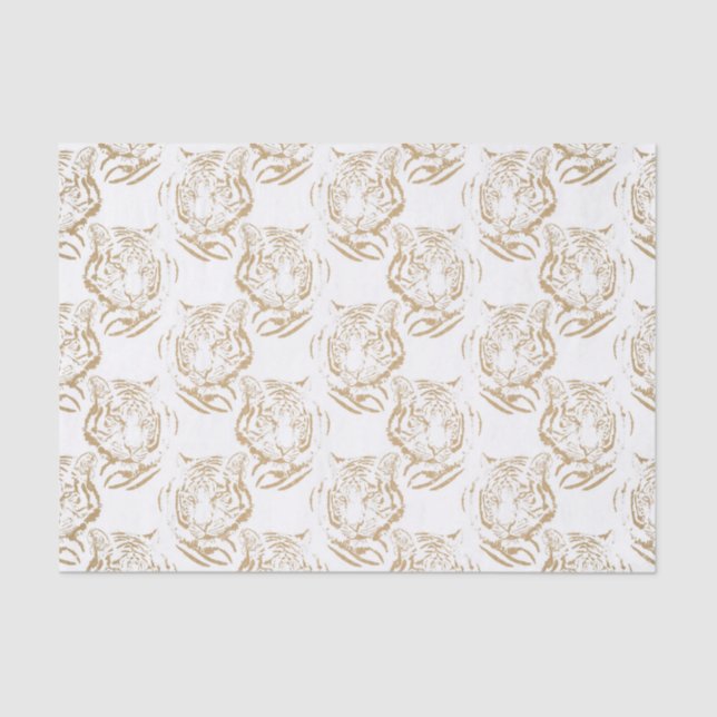 Eleganter Gold Glitzer Tiger Print White Design Seidenpapier (Vorderseite)