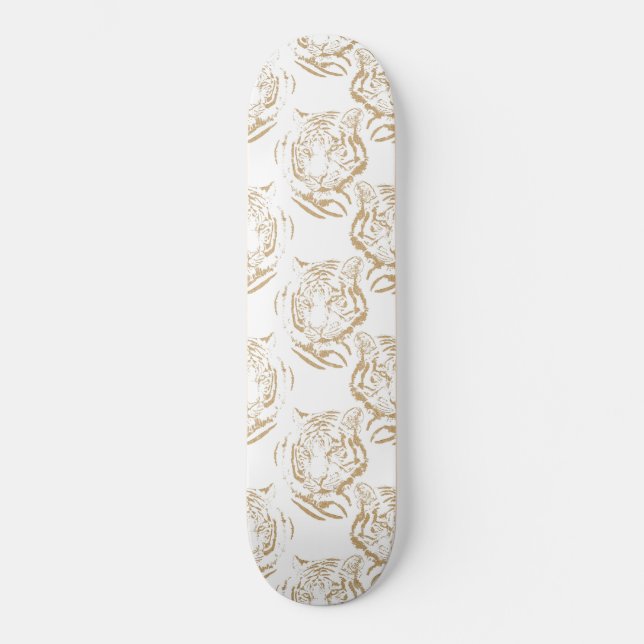 Eleganter Gold Glitzer Tiger Print White Design Skateboard (Vorderseite)