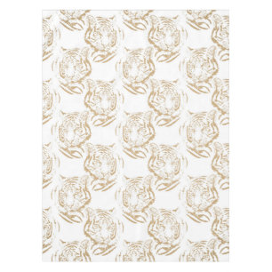 Eleganter Gold Glitzer Tiger Print White Design Tischdecke
