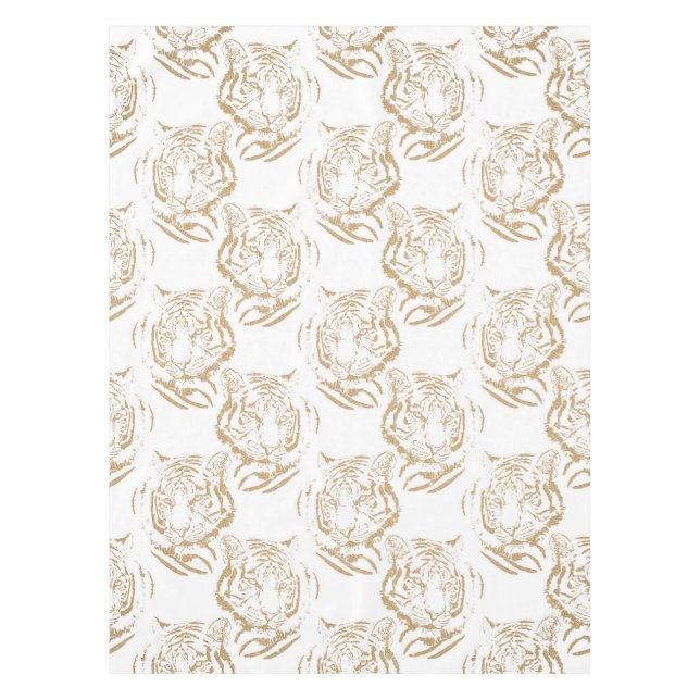 Eleganter Gold Glitzer Tiger Print White Design Tischdecke (Vorderseite)