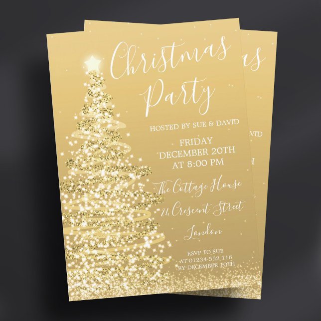 Eleganter Gold Glitzer Tree Party Einladung (Elegant Gold Glitter Tree Christmas Party Invitation)