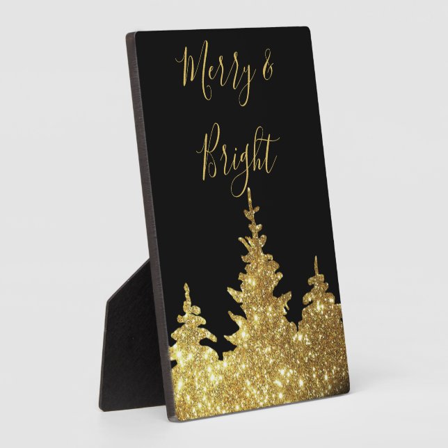 Eleganter Gold Glitzer Trees Merry und Bright Fotoplatte (Seite)