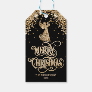 Eleganter Gold Glitzer Trumpet Angel Frohe Weihnac Geschenkanhänger