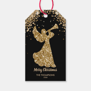 Eleganter Gold Glitzer Trumpet Angel Frohe Weihnac Geschenkanhänger