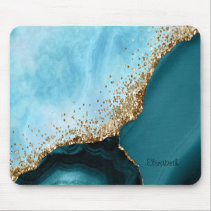 Eleganter Gold Glitzer Türkisblau Marmor Mousepad