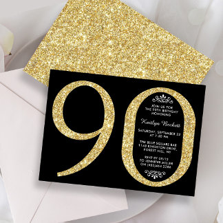 Eleganter Gold Glitzer Typografie 90. Geburtstag Einladung