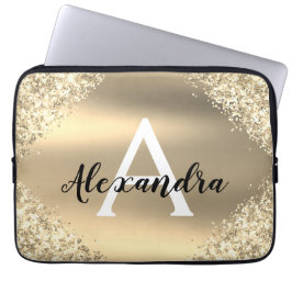 Eleganter Gold-Glitzer und Sparkle-Monogramm Laptopschutzhülle