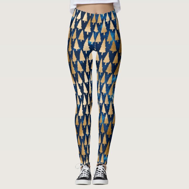 Eleganter Gold Glitzer Weihnachtsbaum Leggings (Vorderseite)