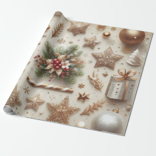 Eleganter Gold Glitzer Weihnachtselemente Geschenkpapier