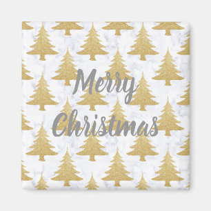 Eleganter Gold Glitzer & White Marmor Weihnachtsba Magnet
