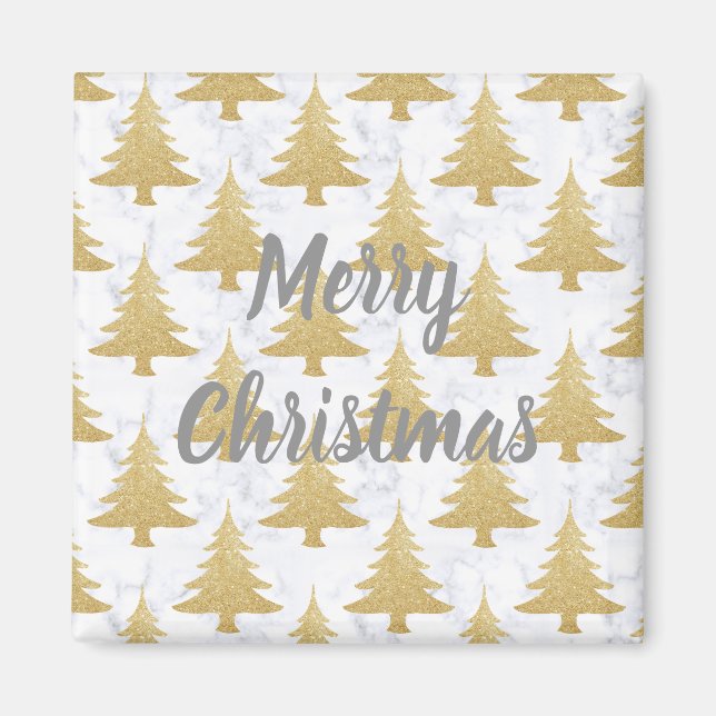 Eleganter Gold Glitzer & White Marmor Weihnachtsba Magnet (Vorne)
