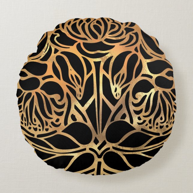 Eleganter Gold Glitzer Zebra Black Animal Print  Rundes Kissen (Vorderseite)