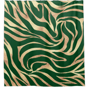 Eleganter Gold Glitzer Zebra Green Animal Print Duschvorhang