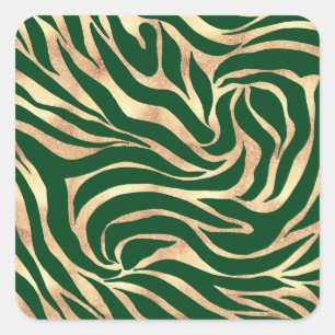 Eleganter Gold Glitzer Zebra Green Animal Print Quadratischer Aufkleber