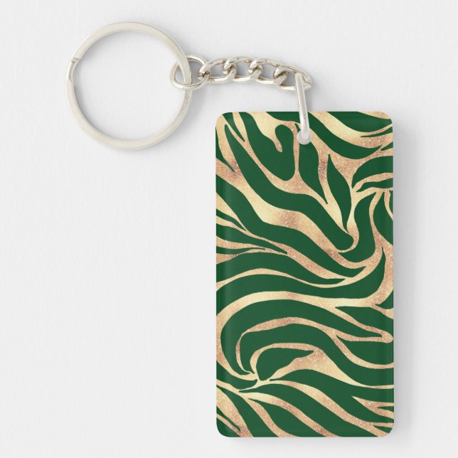 Eleganter Gold Glitzer Zebra Green Animal Print Schlüsselanhänger (Vorderseite)