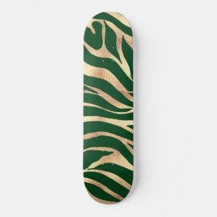 Eleganter Gold Glitzer Zebra Green Animal Print Skateboard