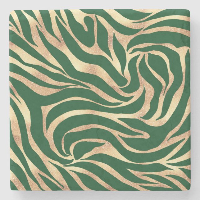 Eleganter Gold Glitzer Zebra Green Animal Print Steinuntersetzer (Vorderseite)