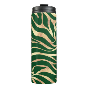 Eleganter Gold Glitzer Zebra Green Animal Print Thermosbecher