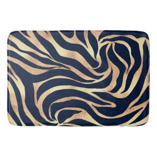 Eleganter Gold Glitzer Zebra Nay-Blue Animal Print Badematte