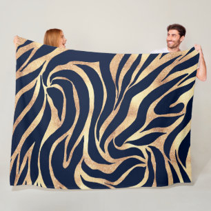 Eleganter Gold Glitzer Zebra Nay-Blue Animal Print Fleecedecke