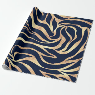 Eleganter Gold Glitzer Zebra Nay-Blue Animal Print Geschenkpapier