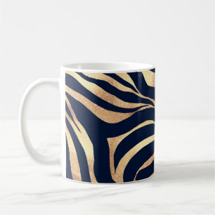 Eleganter Gold Glitzer Zebra Nay-Blue Animal Print Kaffeetasse