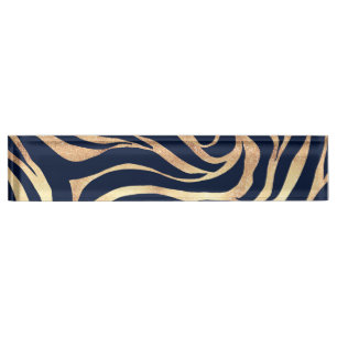 Eleganter Gold Glitzer Zebra Nay-Blue Animal Print Namensplakette