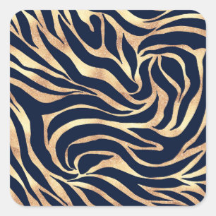 Eleganter Gold Glitzer Zebra Nay-Blue Animal Print Quadratischer Aufkleber