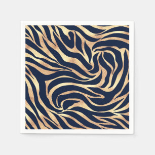 Eleganter Gold Glitzer Zebra Nay-Blue Animal Print Serviette
