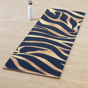 Eleganter Gold Glitzer Zebra Nay-Blue Animal Print Yogamatte