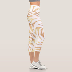Eleganter Gold Glitzer Zebra White Animal Print Capri Leggings