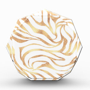 Eleganter Gold Glitzer Zebra White Animal Print Fotoblock