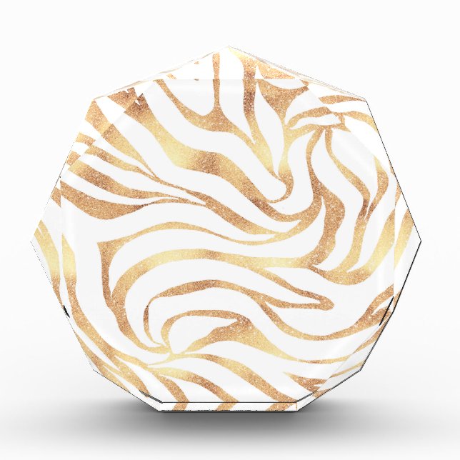 Eleganter Gold Glitzer Zebra White Animal Print Fotoblock (Vorderseite)