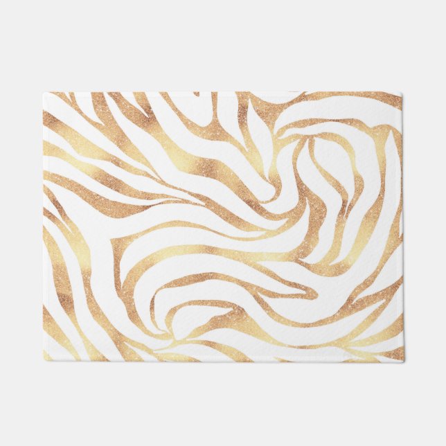 Eleganter Gold Glitzer Zebra White Animal Print Fußmatte (Vorderseite)