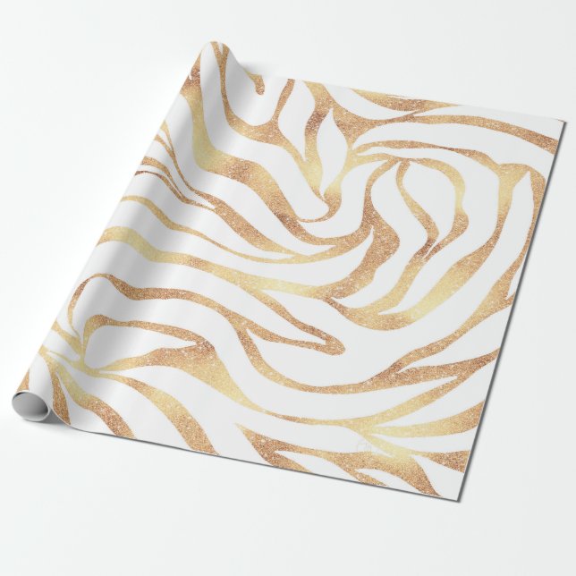 Eleganter Gold Glitzer Zebra White Animal Print Geschenkpapier (Ungerollt)